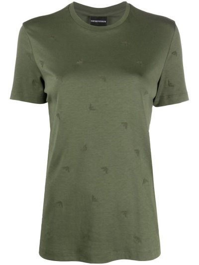 Green Armani Emporio All Over Embroidered Logos Women's T Shirts | UAE17727