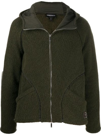 Green Armani Emporio Contrast Trimmed Zip Up Men's Hoodie | UAE62923
