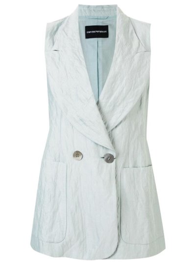 Green Armani Emporio Crinkle Effect Sleeveless Women's Blazers | UAE73105