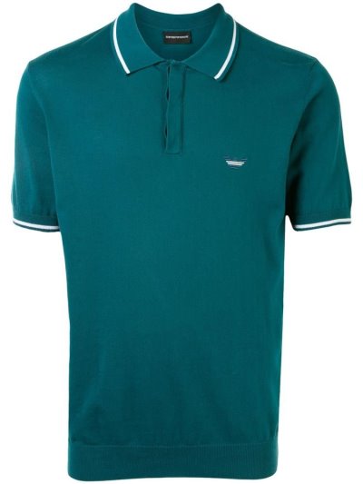 Green Armani Emporio Embroidered Logo Men's Polo Shirts | UAE23341