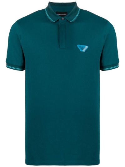 Green Armani Emporio Logo Patch Men's Polo Shirts | UAE13970