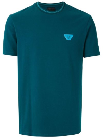 Green Armani Emporio Logo Patch Short Sleeve Men's T Shirts | UAE05952