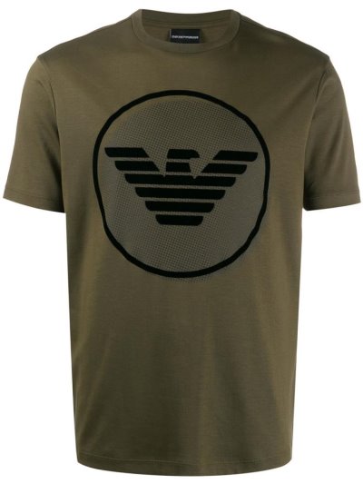 Green Armani Emporio Logo Print Men's T Shirts | UAE14806