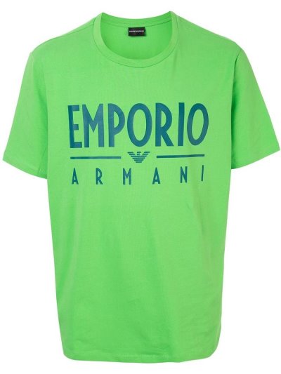 Green Armani Emporio Logo Print Men's T Shirts | UAE31030