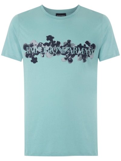 Green Armani Emporio Logo Print Men's T Shirts | UAE50196
