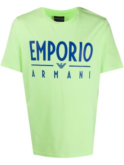 Green Armani Emporio Logo Print Men's T Shirts | UAE84983