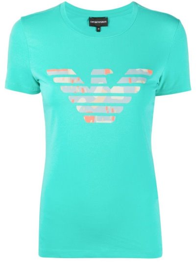 Green Armani Emporio Logo Print Short Sleeve Women's T Shirts | UAE75395