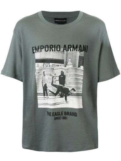 Green Armani Emporio Photo Print Men's T Shirts | UAE36096