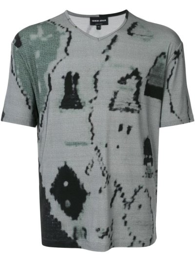 Green Giorgio Armani Abstract Print Men's T Shirts | UAE80830