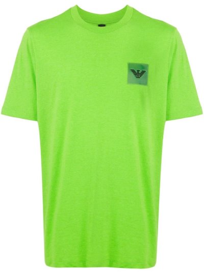 Green / Black Armani Emporio Logo Patch Men's T Shirts | UAE92812