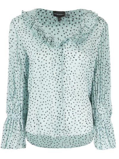 Green / Black Armani Emporio Polka Dot Frill Women's Blouse | UAE55457