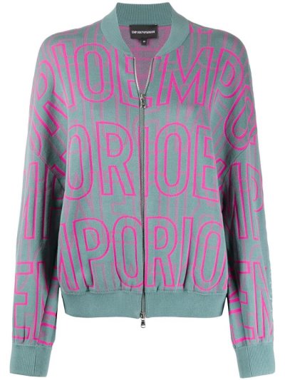 Green / Pink Armani Emporio Logo Printed Women's Bomber Jacket | UAE46518