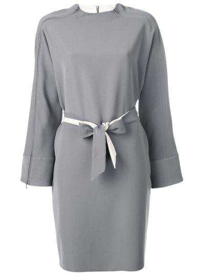 Grey Armani Emporio Belted Zipped Women's Dress | UAE64388