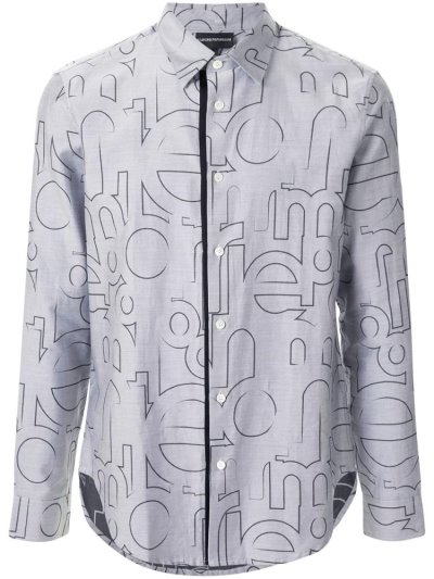 Grey Armani Emporio Big Logo Stencil Men's Shirts | UAE87289