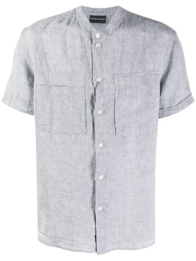 Grey Armani Emporio Chest Pockets Men's Shirts | UAE69253