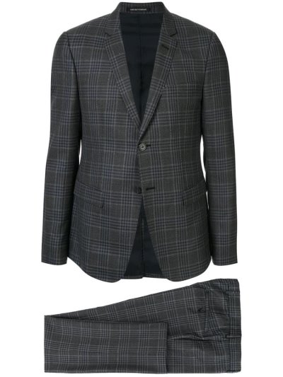 Grey Armani Emporio Classic Checked Two Piece Men's Suits | UAE38017