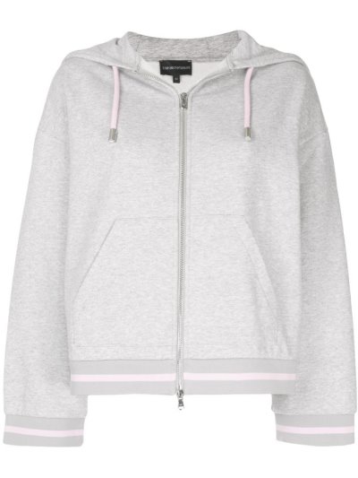 Grey Armani Emporio Contrast String Zip Up Women's Hoodie | UAE21164