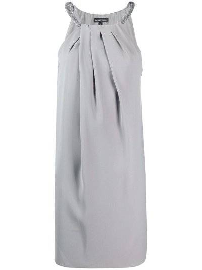 Grey Armani Emporio Embellished Neck Flared Mini Women's Dress | UAE39031
