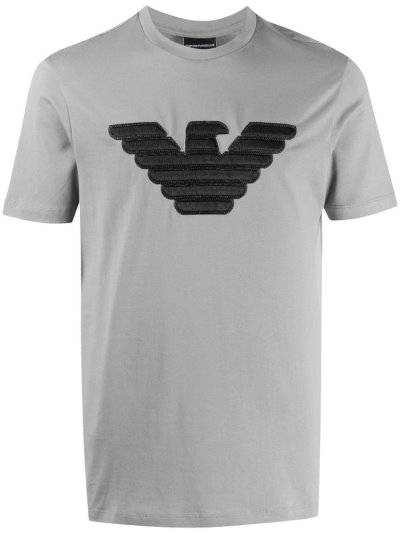 Grey Armani Emporio Embroidered Logo Men's T Shirts | UAE76167