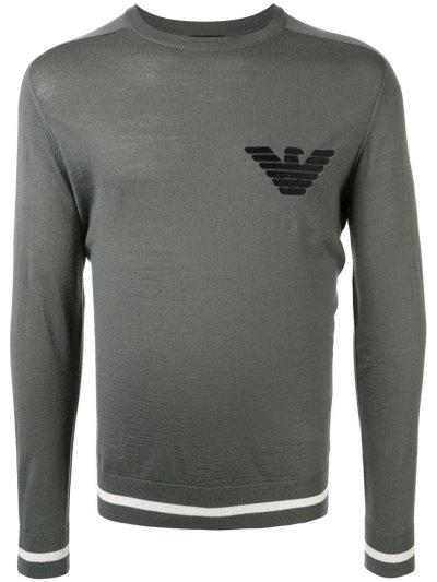 Grey Armani Emporio Embroidered Logo Men's Jumpers | UAE85295
