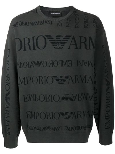 Grey Armani Emporio Logo Jacquard Men's Sweaters | UAE10908