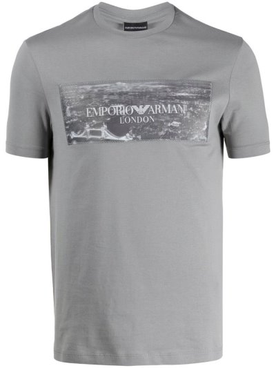 Grey Armani Emporio Logo Print Men's T Shirts | UAE00000