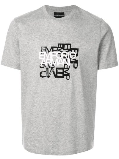 Grey Armani Emporio Logo Print Men's T Shirts | UAE02796