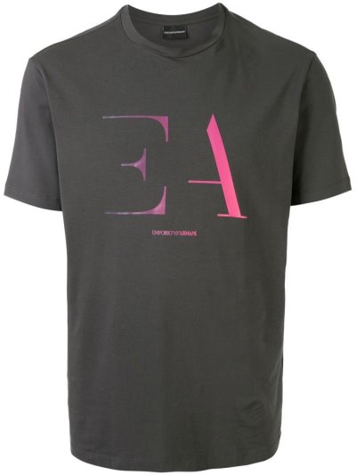 Grey Armani Emporio Logo Print Men's T Shirts | UAE04431