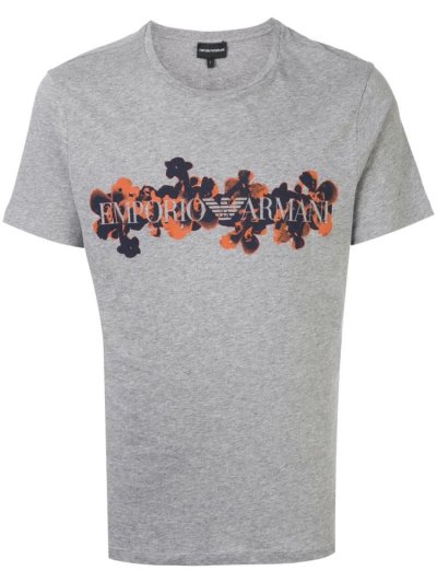 Grey Armani Emporio Logo Print Men's T Shirts | UAE79137
