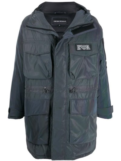 Grey Armani Emporio Oversized Multi Pocket Padded Coat Men's Coats | UAE83634