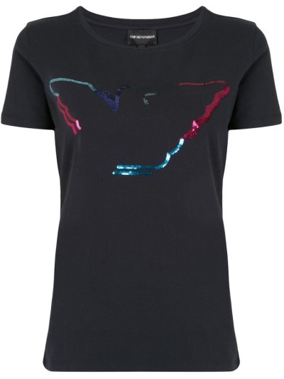 Grey Armani Emporio Sequin Logo Women's T Shirts | UAE32182