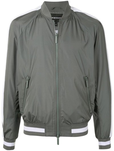 Grey Armani Emporio Side Stripe Detail Fitted Men's Bomber Jacket | UAE19584