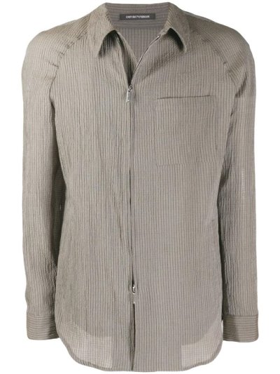 Grey Armani Emporio Striped Creased Effect Men's Shirts | UAE07457
