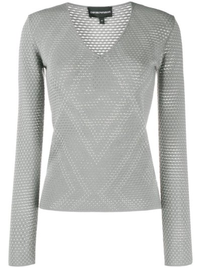 Grey Armani Emporio Textured V Neck Women's Sweatshirts | UAE56976