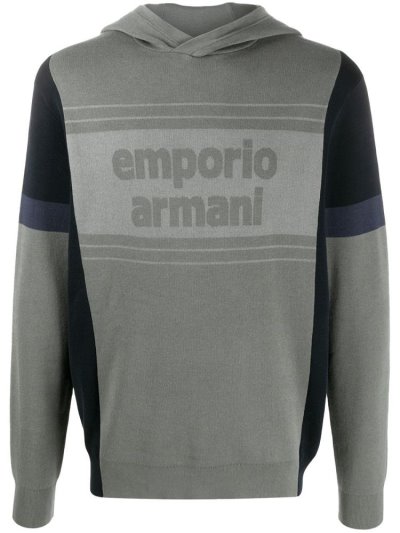 Grey Armani Emporio Two Tone Logo Men's Hoodie | UAE35340