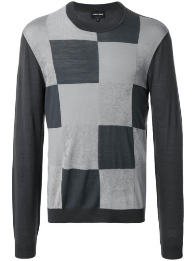 Grey Giorgio Armani Checkered Crew Neck Men's Sweatshirts | UAE34250