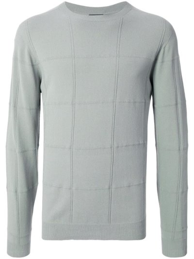 Grey Giorgio Armani Crew Neck Checkered Men's Sweatshirts | UAE67945