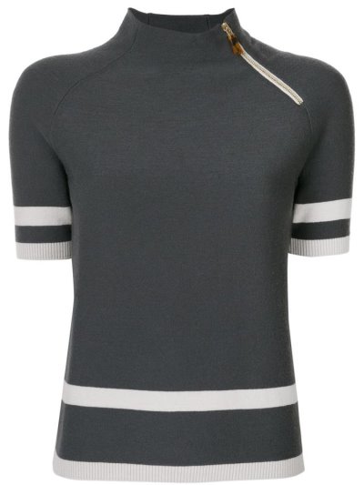 Grey Giorgio Armani Off Center Zip Knitted Women's Tops | UAE59877