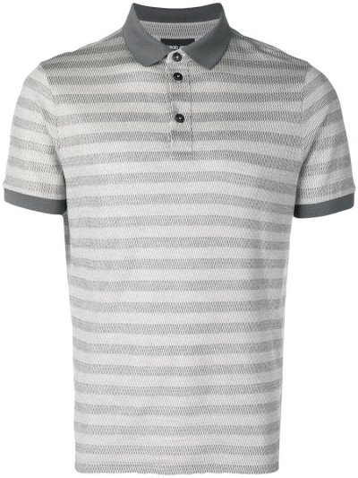 Grey Giorgio Armani Striped Men's Polo Shirts | UAE04817