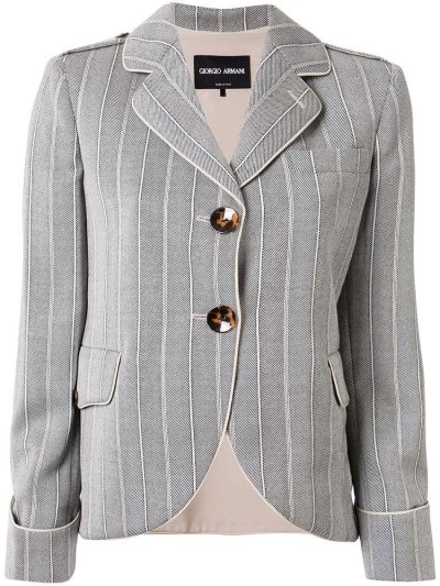 Grey Giorgio Armani Striped Single Breasted Women's Blazers | UAE15240