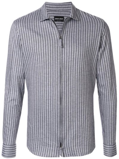 Grey / Black Giorgio Armani Striped Zip Front Men's Shirts | UAE36566