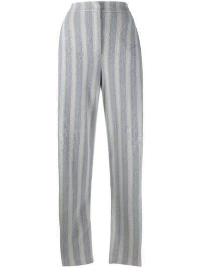 Grey / Blue Armani Emporio Striped Herringbone Women's Pants | UAE81564