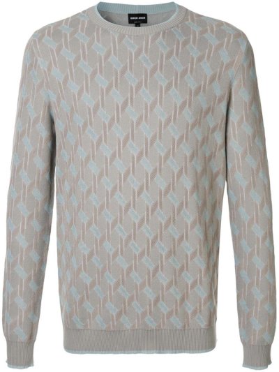 Grey / Blue Giorgio Armani Jacquard Motif Men's Jumpers | UAE34603