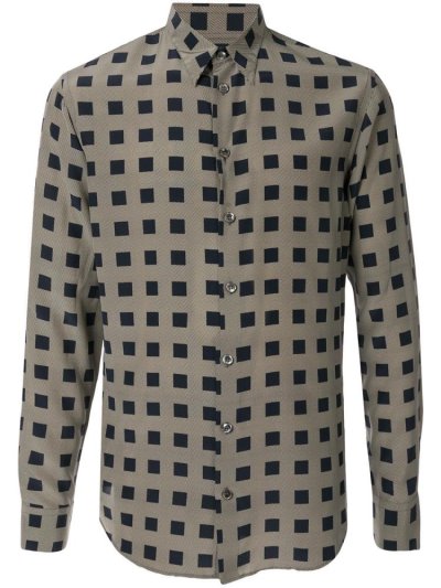 Grey / Blue Giorgio Armani Squared Pattern Men's Shirts | UAE97990