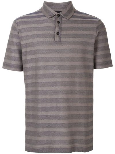 Grey / Blue Giorgio Armani Striped Men's Polo Shirts | UAE65932