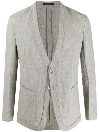 Grey / Neutral Armani Emporio Fitted Tweed Men's Jackets | UAE17908