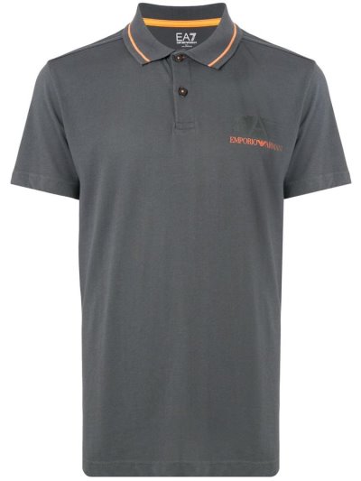 Grey / Orange Ea7 Emporio Armani Printed Logo Men's Polo Shirts | UAE70159