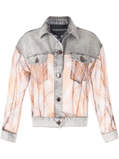 Grey / Orange Armani Emporio Contrast Sheer Denim Women's Jackets | UAE35415