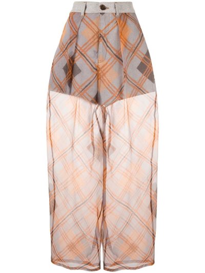 Grey / Orange Armani Emporio Oversized Check Sheer Women's Pants | UAE71882