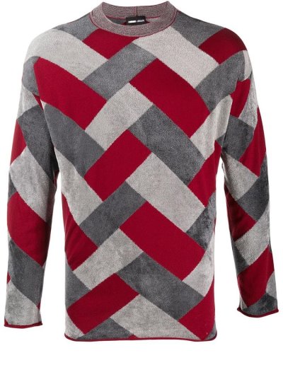 Grey / Red Giorgio Armani Tile Intarsia Knit Men's Jumpers | UAE22579